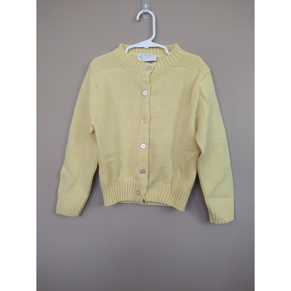 Vintage T.E. Kids Yellow‎ Knit Button Front Cardigan Sweater Size 6 100% Acrylic